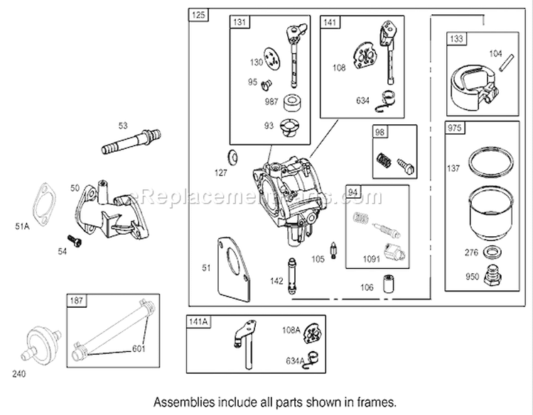 Carburetor Assembly Engine Briggs and Stratton Diagram and Parts List for 70125 230000001-230999999 - 2003 Toro Lawn Tractor