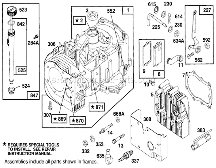 Engine Briggs & Stratton Diagram and Parts List for 70100 49000001-49999999 - 1994 Toro Lawn Tractor