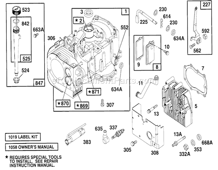 Engine Diagram and Parts List for 70142 59000001-59999999 - 1995 Toro Lawn Tractor