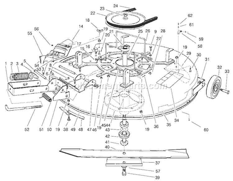 Mower Assembly - Recycler Diagram and Parts List for 70142 69000001-69999999 - 1996 Toro Lawn Tractor