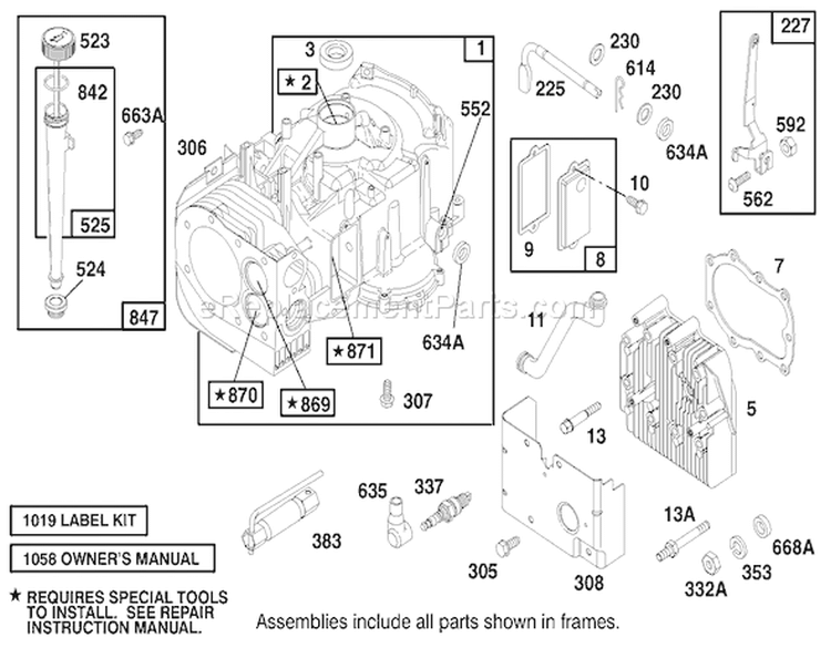 Engine Diagram and Parts List for 70142 69000001-69999999 - 1996 Toro Lawn Tractor