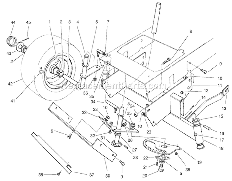 Front Axle Assembly Diagram and Parts List for 70183 7900001-7999999 - 1997 Toro Lawn Tractor