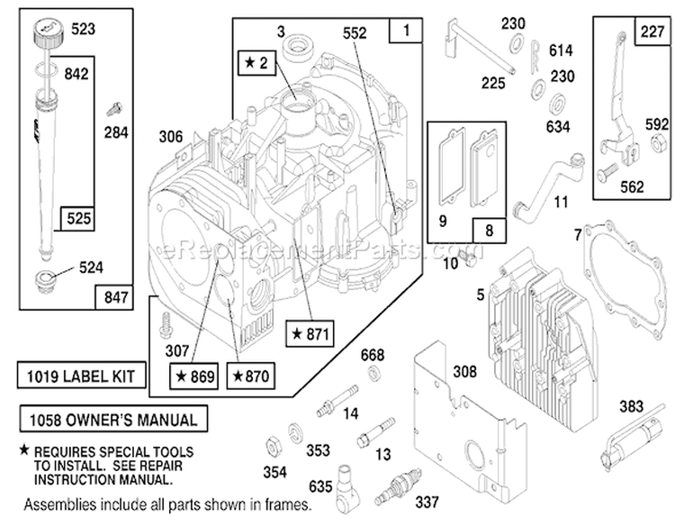 Engine Diagram and Parts List for 70183 7900001-7999999 - 1997 Toro Lawn Tractor