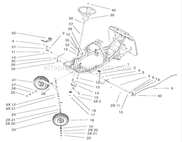 Front Axle and Steering Assembly Diagram and Parts List for 70184 220000001-220999999 - 2002 Toro Lawn Tractor