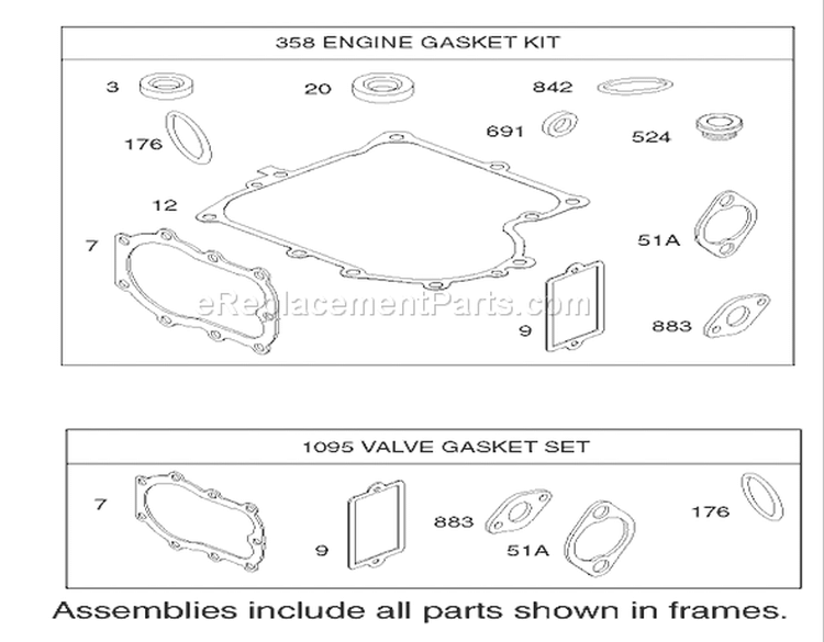 Gasket Assembly Engine Diagram and Parts List for 70184 220000001-220999999 - 2002 Toro Lawn Tractor