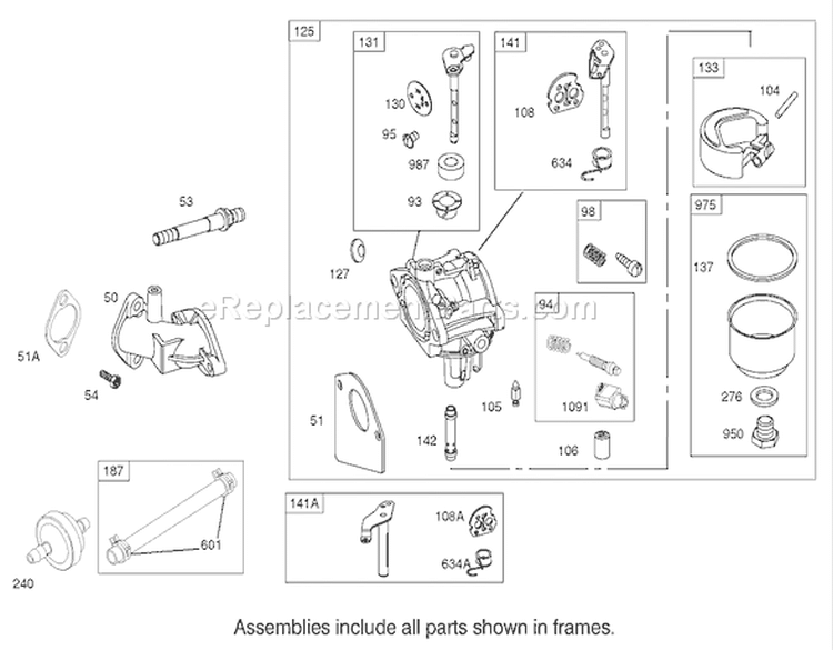 Carburetor Assembly Engine Diagram and Parts List for 70184 220000001-220999999 - 2002 Toro Lawn Tractor