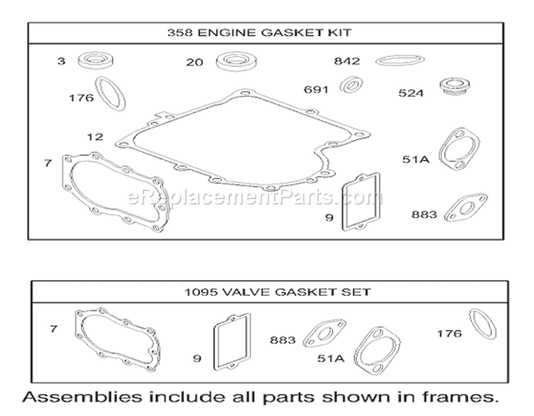 Gasket Assembly Engine Diagram and Parts List for 70184 230000001-230999999 - 2003 Toro Lawn Tractor