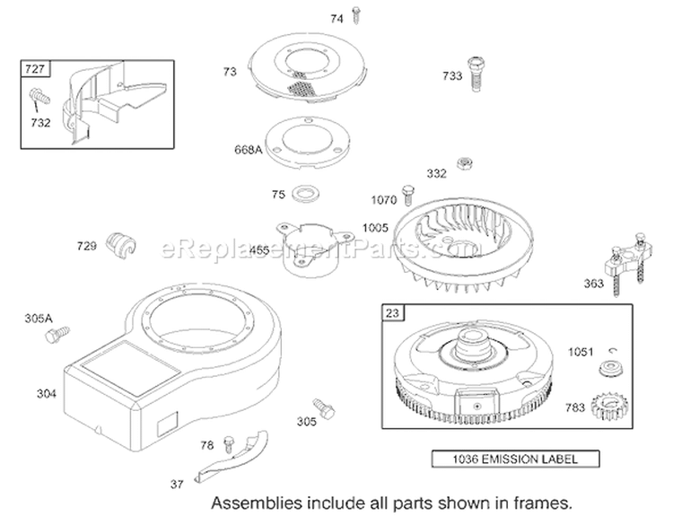 Blower Housing Assembly Engine Diagram and Parts List for 70184 230000001-230999999 - 2003 Toro Lawn Tractor
