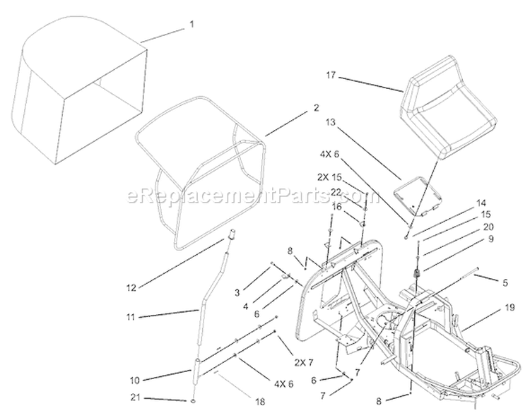 Seat and Rear Bag Assembly Diagram and Parts List for 70184 230000001-230999999 - 2003 Toro Lawn Tractor