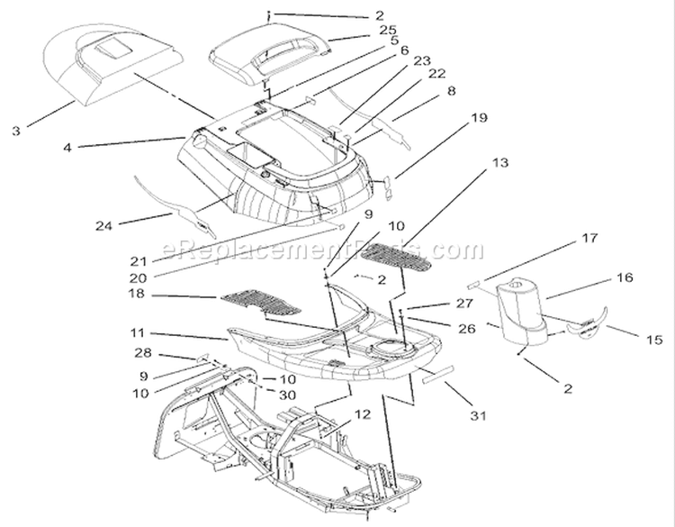 Body and Decal Assembly Diagram and Parts List for 70184 230000001-230999999 - 2003 Toro Lawn Tractor