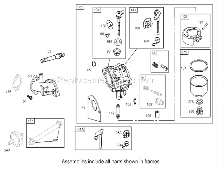 Carburetor Assembly Engine Diagram and Parts List for 70184 230000001-230999999 - 2003 Toro Lawn Tractor