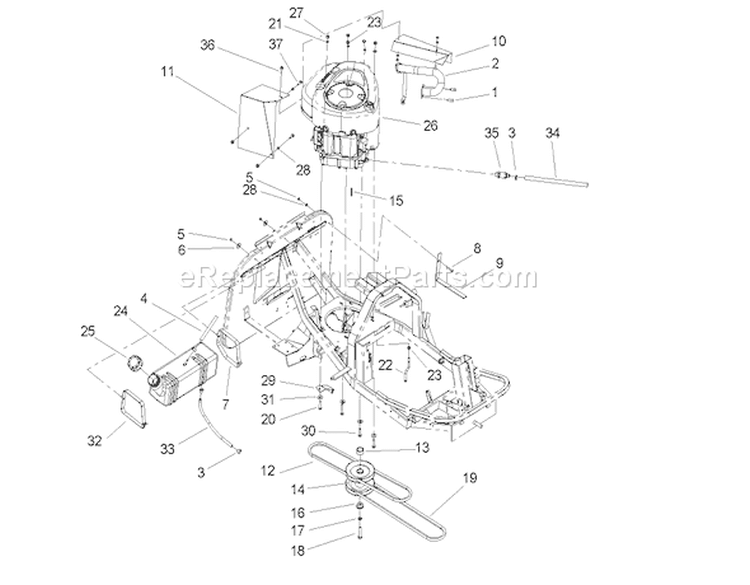 Engine and Fuel Tank Assembly Diagram and Parts List for 70185 240000001-240999999 - 2004 Toro Lawn Tractor
