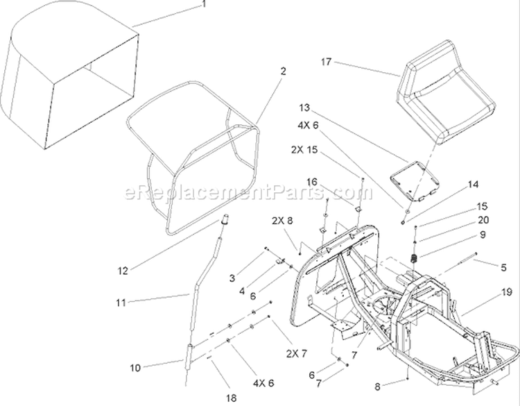 Seat and Rear Bag Assembly Diagram and Parts List for 70185 250000001-250999999 - 2005 Toro Lawn Tractor