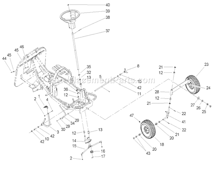 Front Axle and Steering Assembly Diagram and Parts List for 70185 240000001-240999999 - 2004 Toro Lawn Tractor