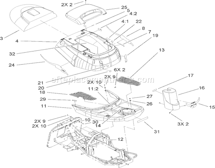 Body and Decal Assembly Diagram and Parts List for 70185 270000001-270805705 - 2007 Toro Lawn Tractor
