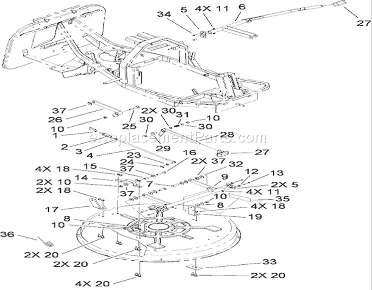 Deck Suspension Assembly Diagram and Parts List for 70185 270805706-280899564 - 2008 Toro Lawn Tractor
