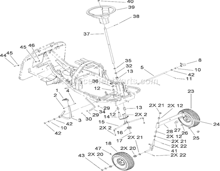 Front Axle and Steering Assembly Diagram and Parts List for 70185 270805706-280899564 - 2008 Toro Lawn Tractor