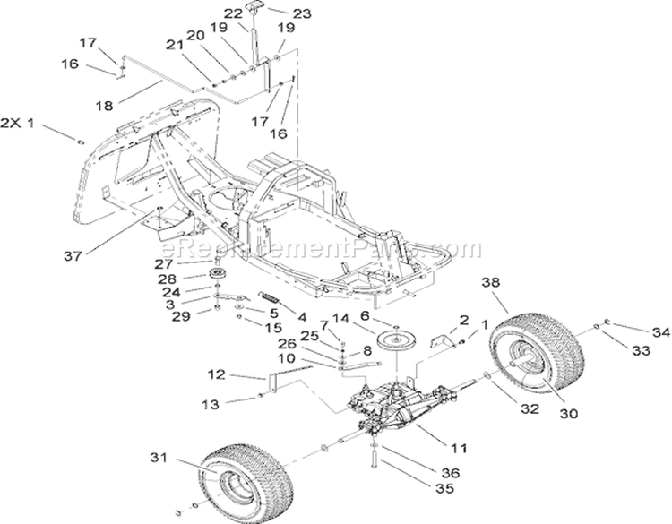 Gear Transmission and Linkage Assembly Diagram and Parts List for 70185 270805706-280899564 - 2008 Toro Lawn Tractor