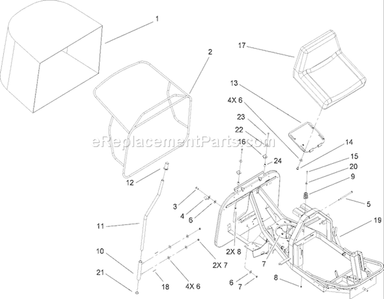 Seat and Rear Bag Assembly Diagram and Parts List for 70185 270805706-280899564 - 2008 Toro Lawn Tractor