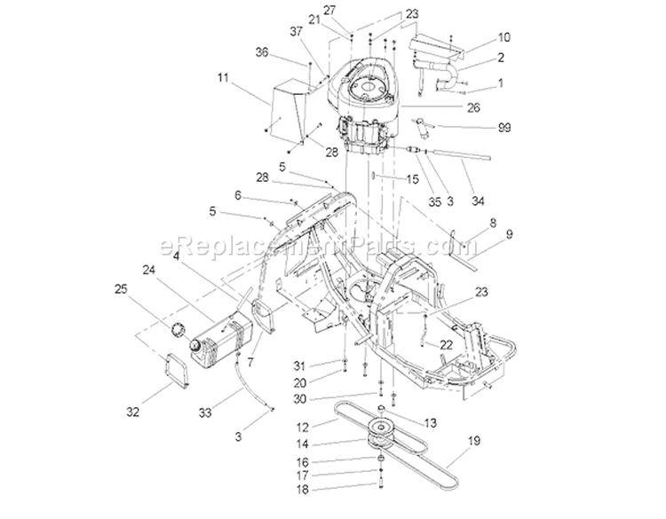 Engine and Fuel Tank Assembly Diagram and Parts List for 70186 240000001-240999999 - 2004 Toro Lawn Tractor