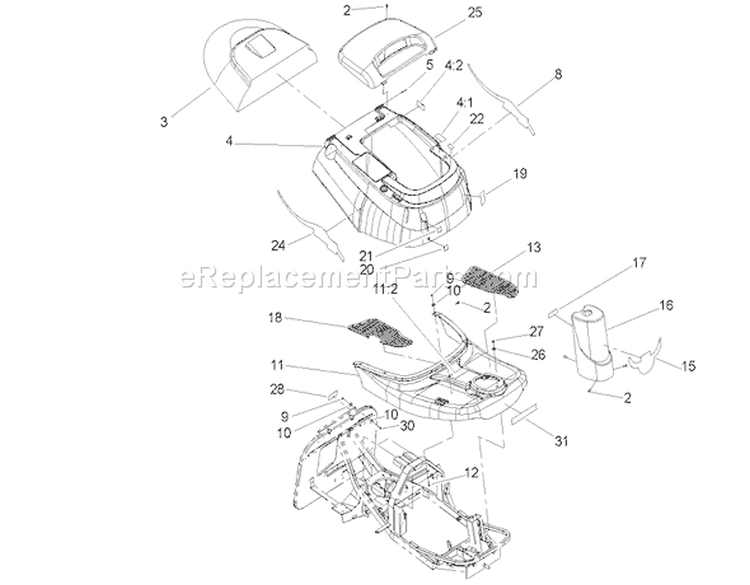 Body and Decal Assembly Diagram and Parts List for 70186 240000001-240999999 - 2004 Toro Lawn Tractor