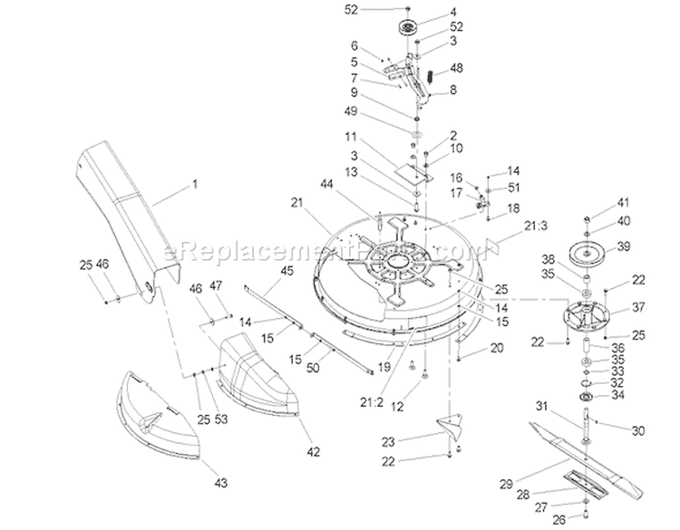 Deck and Spindle Assembly Diagram and Parts List for 70185 240000001-240999999 - 2004 Toro Lawn Tractor