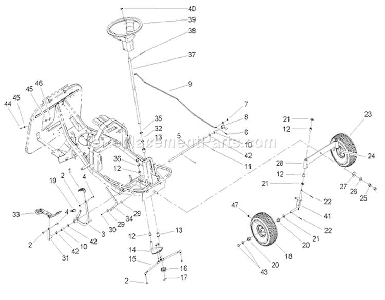 Front Axle and Steering Assembly Diagram and Parts List for 70186 250000001-250999999 - 2005 Toro Lawn Tractor