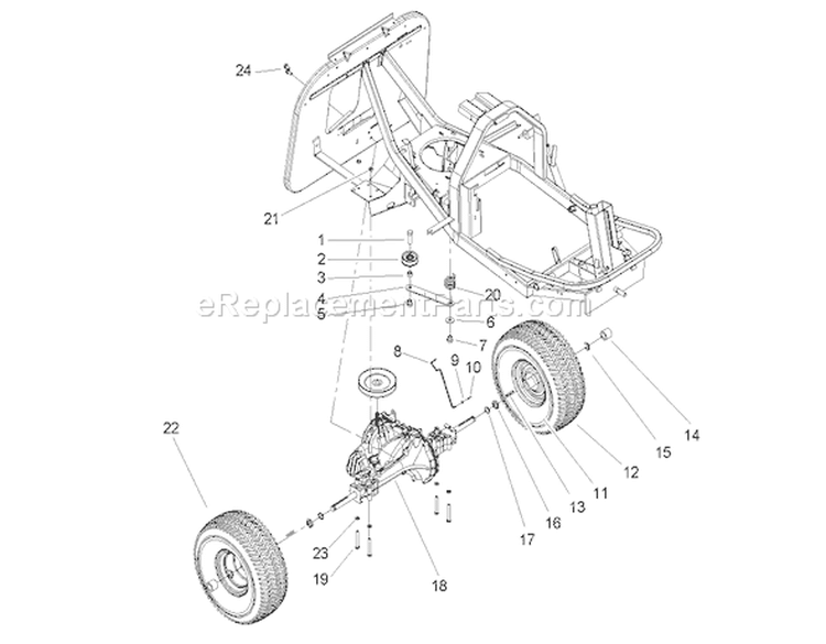 Rear Wheel and Transmission Assembly Diagram and Parts List for 70186 250000001-250999999 - 2005 Toro Lawn Tractor