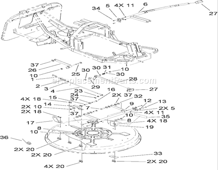 Deck Suspension Assembly Diagram and Parts List for 70186 260732867-270805635 - 2007 Toro Lawn Tractor