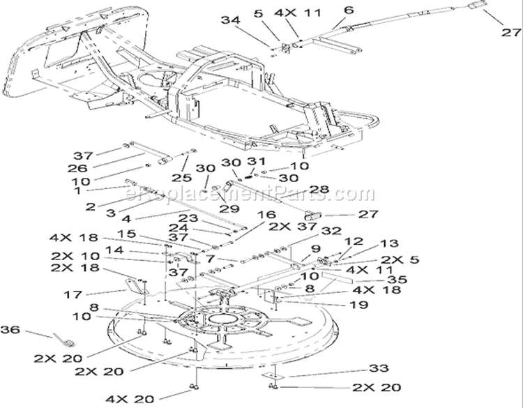 Deck Suspension Assembly Diagram and Parts List for 70186 280899435-290999999 - 2009 Toro Lawn Tractor