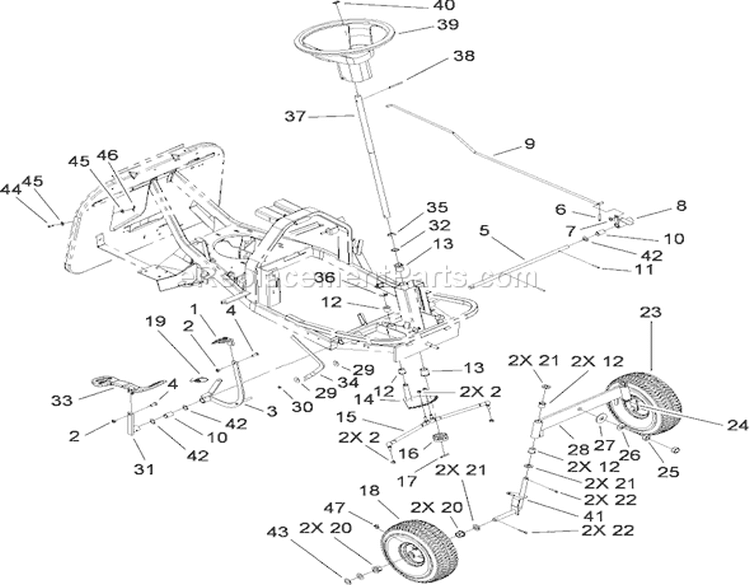 Front Axle and Steering Assembly Diagram and Parts List for 70186 260732867-270805635 - 2007 Toro Lawn Tractor