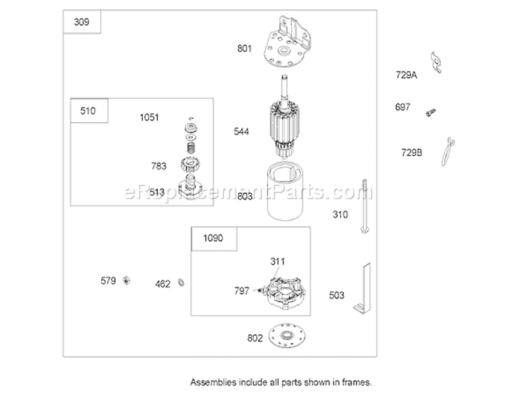 Starter Assembly Diagram and Parts List for 70185 240000001-240999999 - 2004 Toro Lawn Tractor
