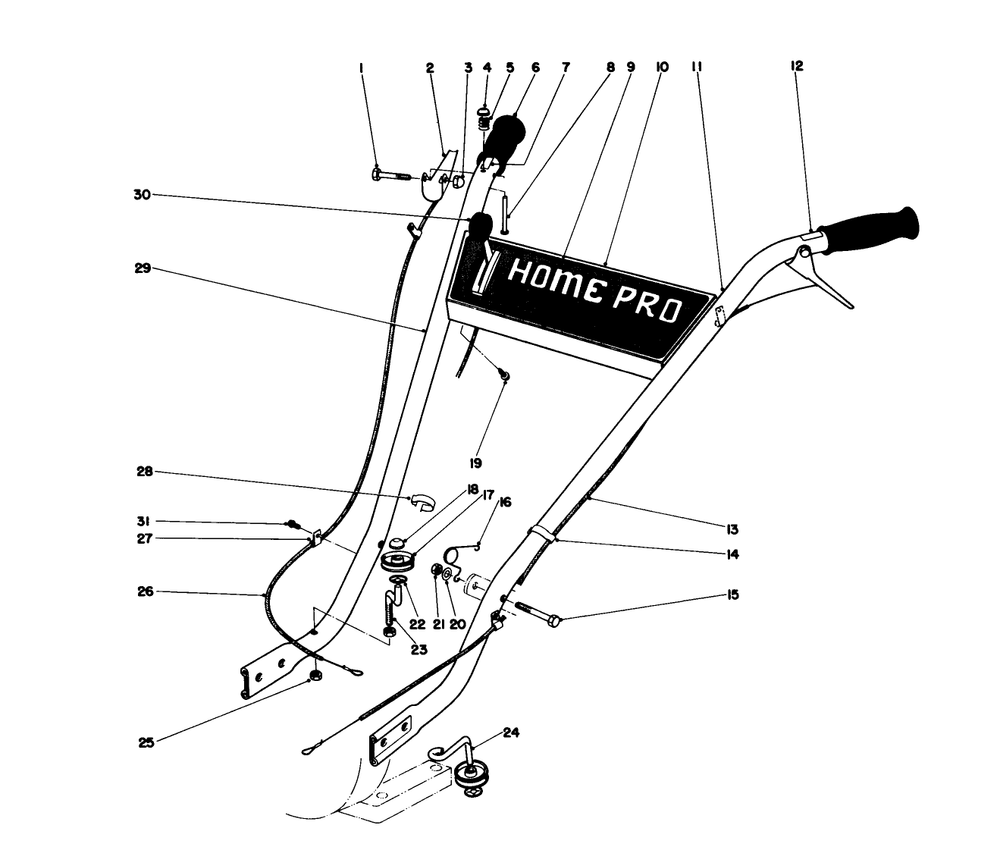 Handle Assembly Diagram and Parts List for 58600 9000001 - 9999999 Toro Tiller