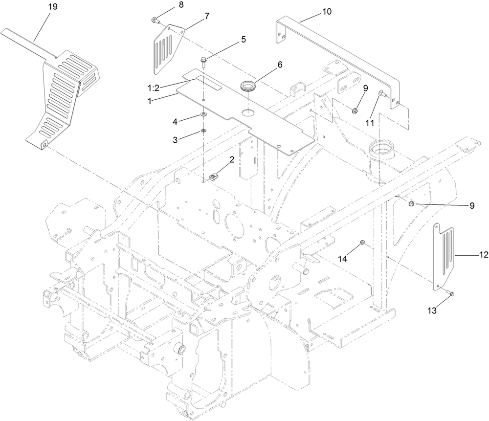 Pump And Muffler Guard Assembly Diagram and Parts List for 74311TE 413000000 - 999999999 Toro Lawn Tractor