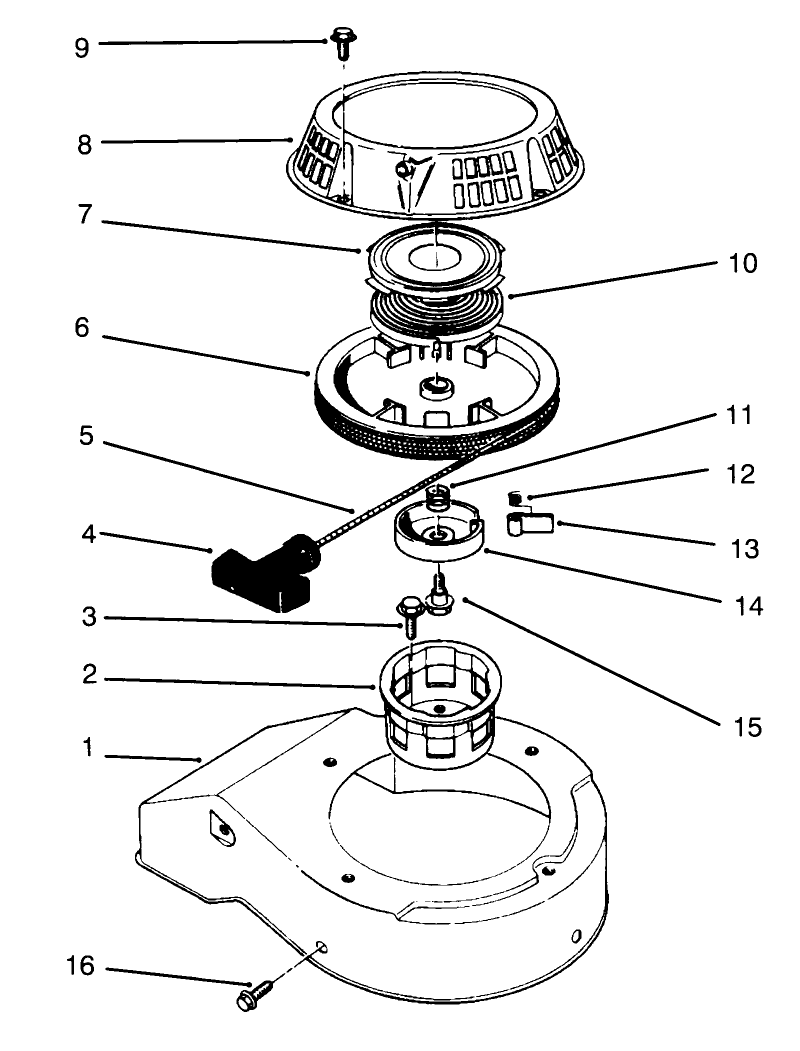 Recoil Assembly (Model No. 47pp3-3) Diagram and Parts List for 22037B 49000001 - 49999999 Toro Lawn Mower