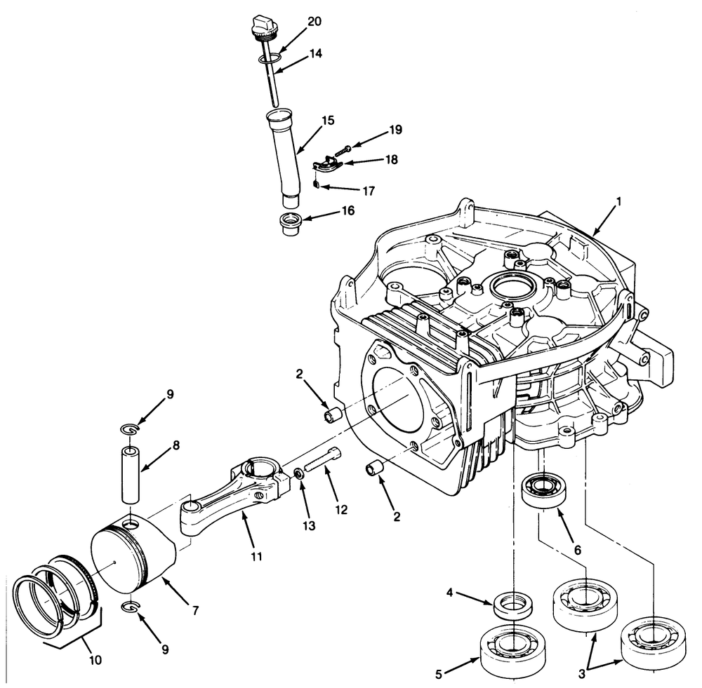 14hp Engine Cylinder Block Assembly Diagram and Parts List for 22-14OE02 2000001 - 2999999 Toro Lawn Tractor