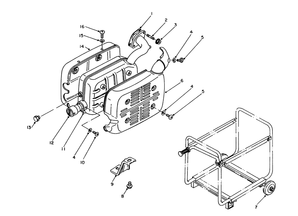 Exhaust Assembly Diagram and Parts List for 62032 8000001 - 8999999 Toro Generator