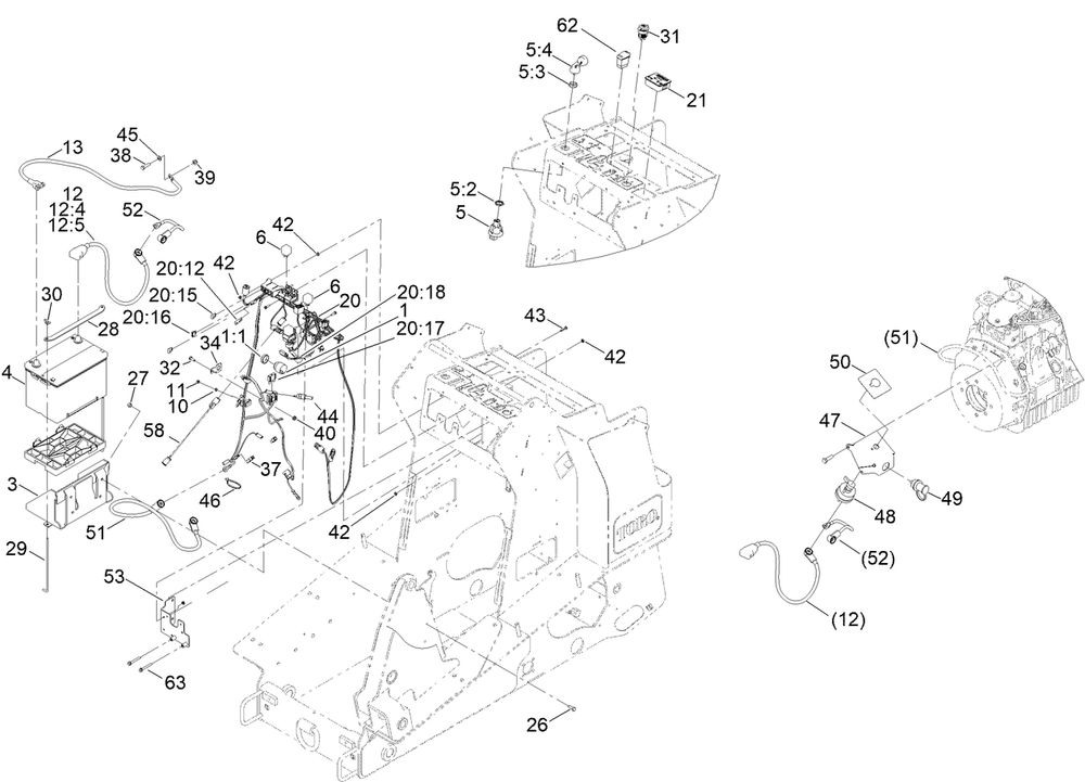 Electrical Assembly Diagram and Parts List for 22327 408000000 - 408833892 Toro Lawn Tractor Accessories