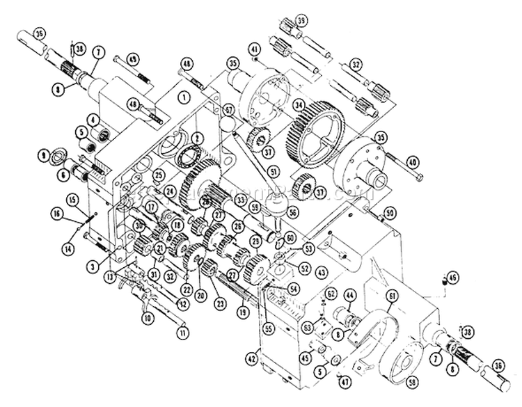 Transmission Parts List Diagram and Parts List for 654 1964 Toro Lawn Tractor