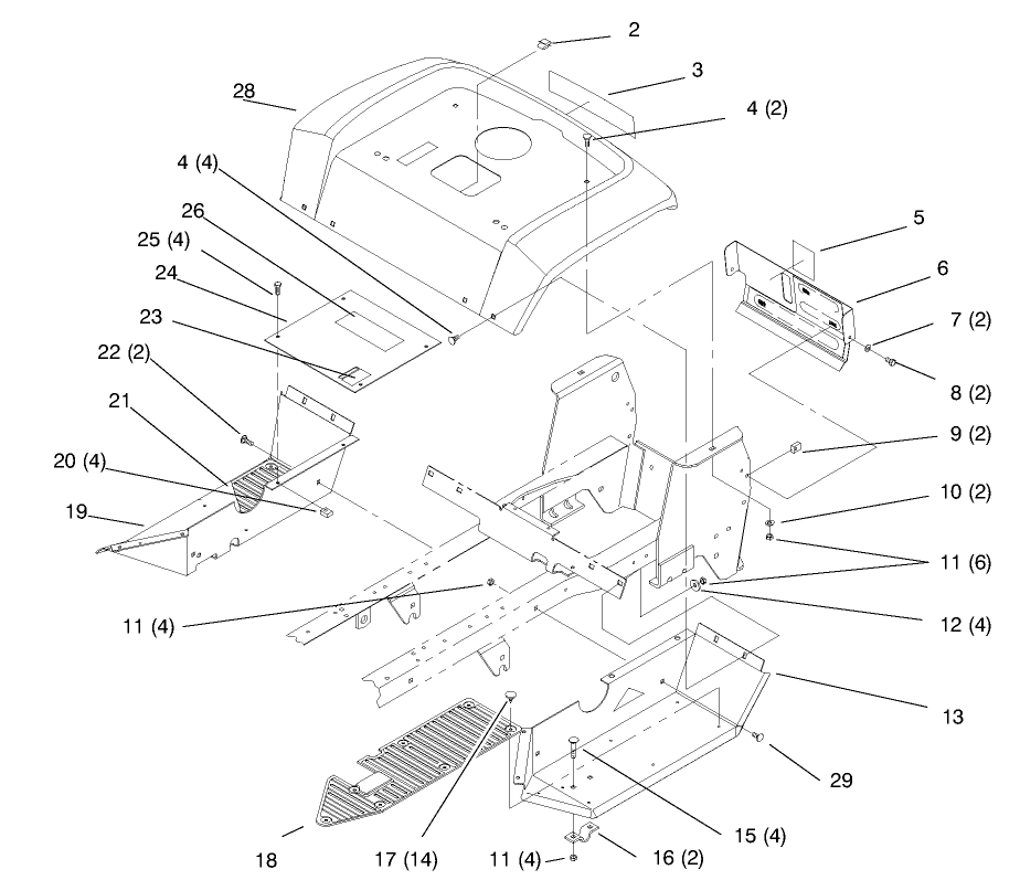 Fender And Footrest Diagram and Parts List for 72045 7900001 - 7999999 Toro Lawn Tractor