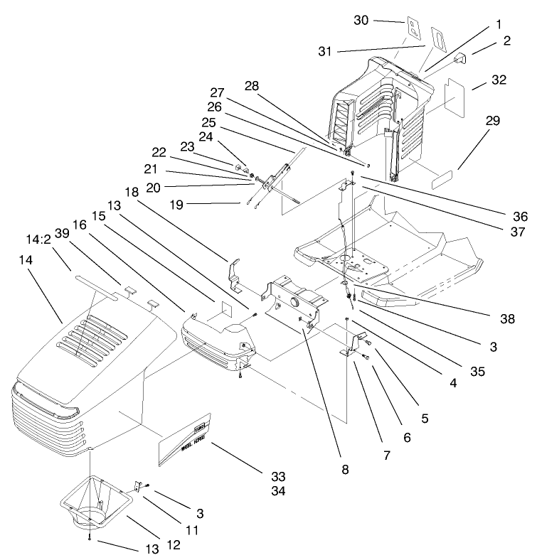 Hood & Tower Assembly Diagram and Parts List for 71197 9900001 - 9999999 Toro Lawn Tractor
