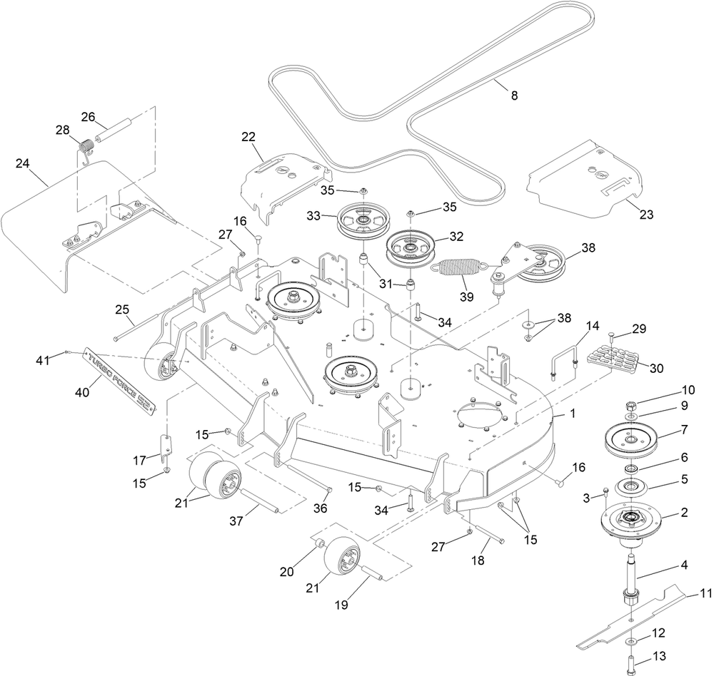 Deck Assembly Diagram and Parts List for 77291TA 414801613 - 999999999 Toro Lawn Tractor