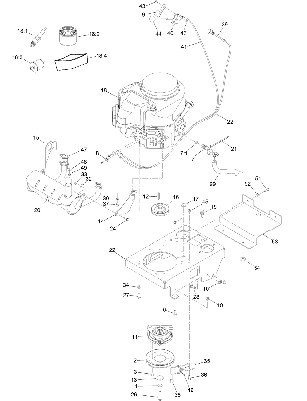 Engine Assembly Diagram and Parts List for 74540TE 413000000 - 417999999 Toro Lawn Tractor