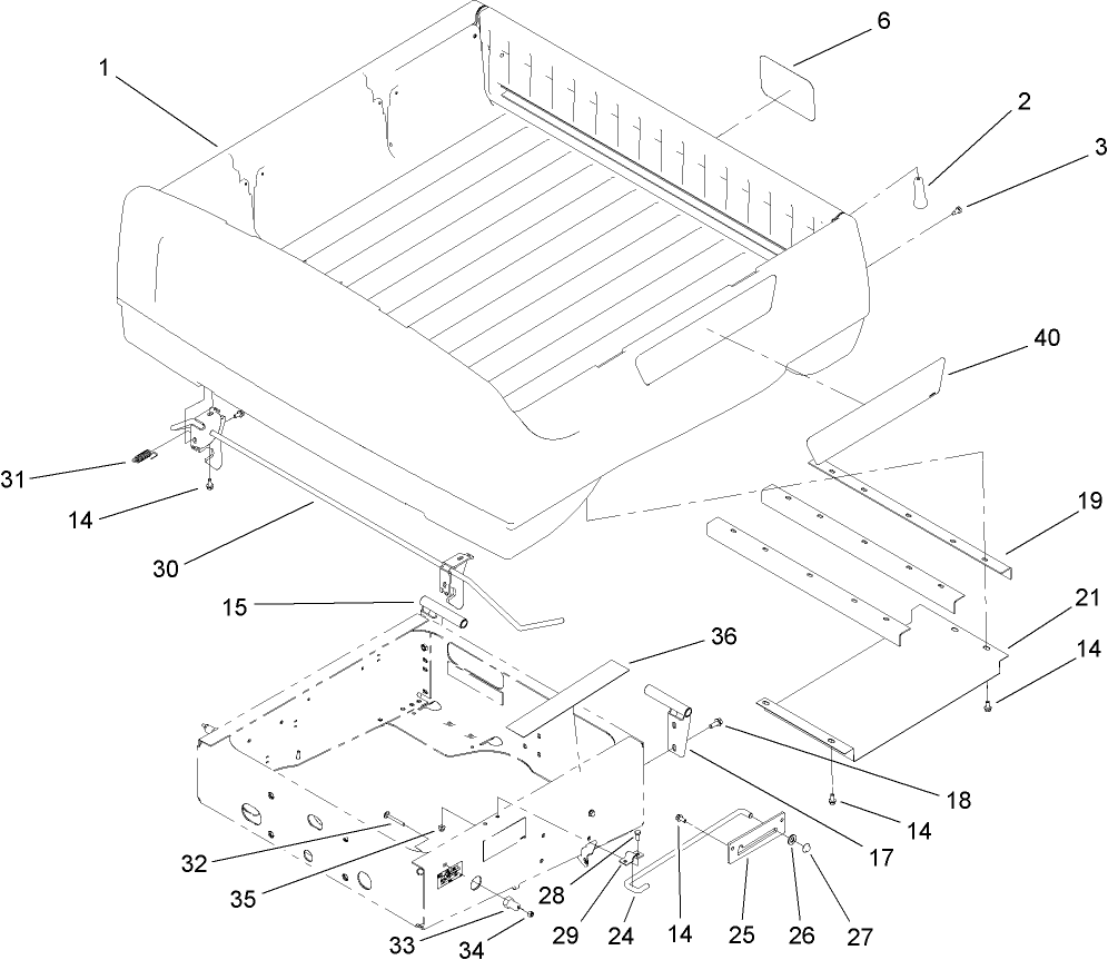 Box And Tailgate Installation Assembly Diagram and Parts List for 12004TC 270000001 - 270999999 Toro Lawn Tractor