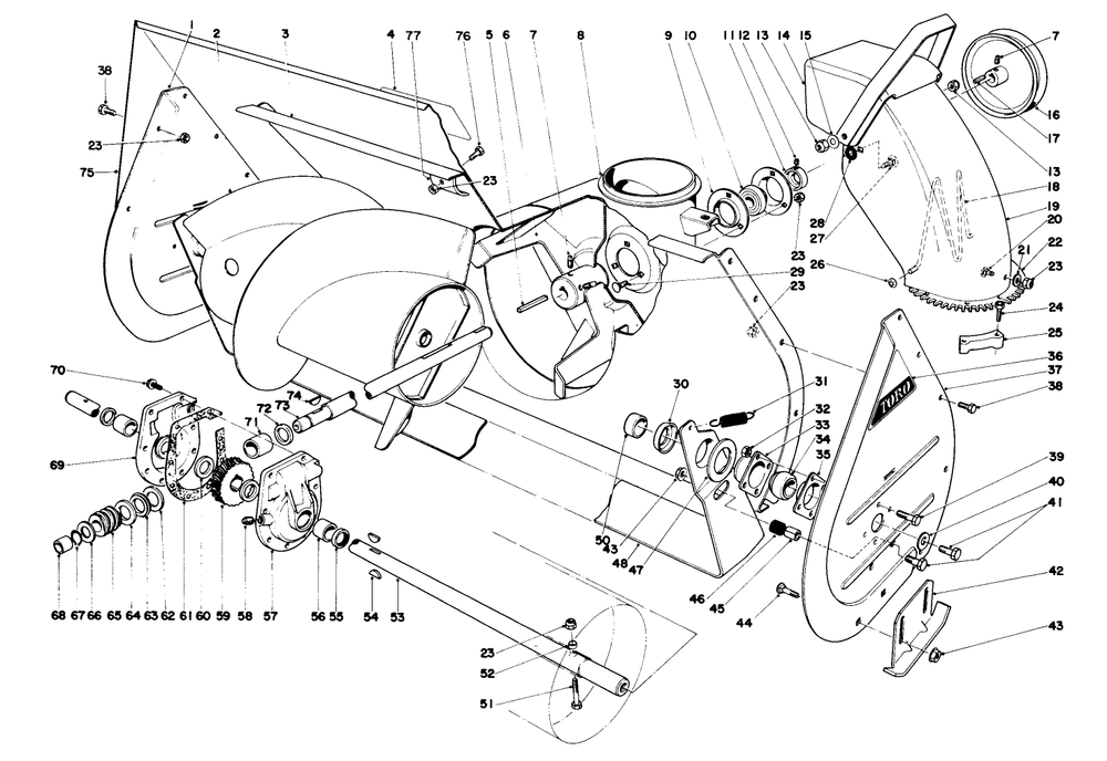Auger Assembly Diagram and Parts List for 38095 4000001 - 4999999 Toro Snow Blower