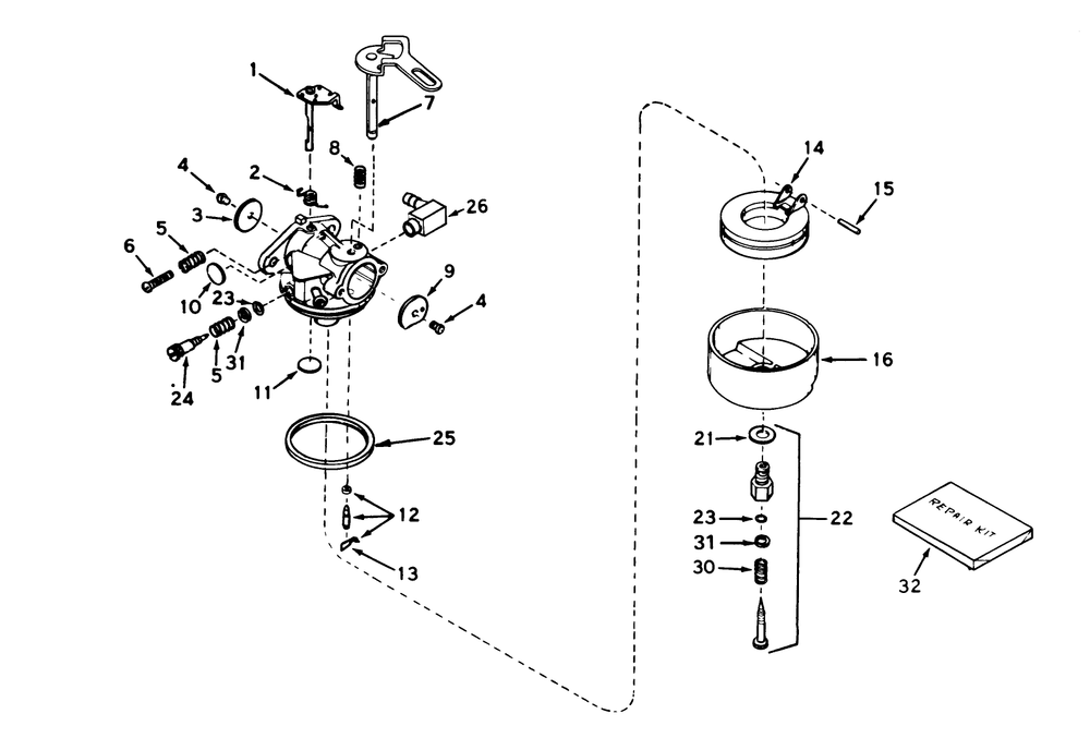 Carburetor No. 632113 Diagram and Parts List for 38010 0000001 - 0999999 Toro Snow Blower