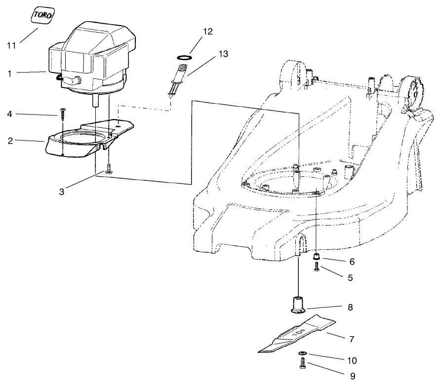 Motor And Blade Assembly Diagram and Parts List for 21022 8900001 - 8999999 Toro Lawn Mower
