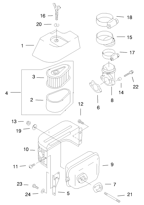 Air Filter & Muffler Assembly Diagram and Parts List for 20044 99000001 - 99999999 Toro Lawn Mower