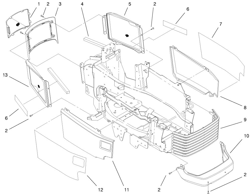 Grille And Side Panel Assembly Diagram and Parts List for 73545 8900001 - 8999999 Toro Lawn Tractor