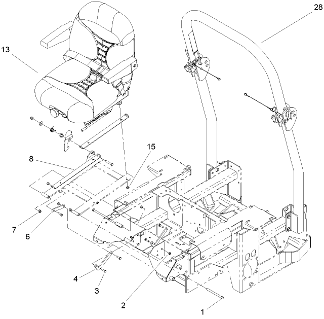Seat And Roll-Over-Protection-System Assembly Diagram and Parts List for 74269 (250000001-250999999)(2005) Toro Lawn Mower
